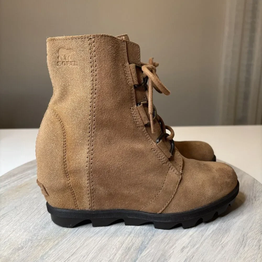 Sorel Women’s Joan of Arctic Hidden Wedge Brown Leather Suede Boots US Size 4‎